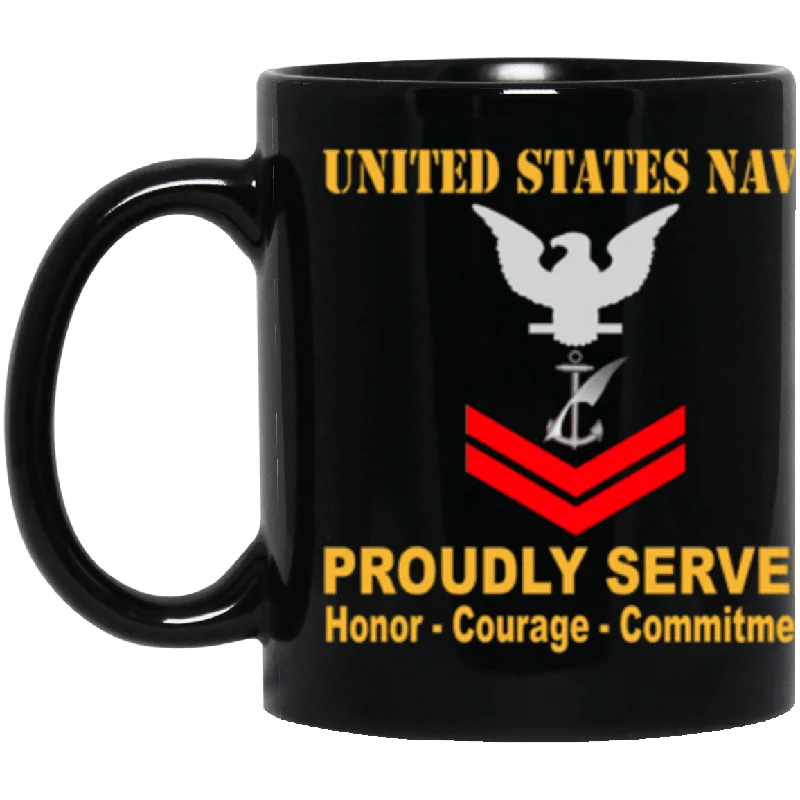 large insulated coffee mugs for camping-US Navy Counselor Navy NC E-5 Red Stripe 11 oz. Black Mug