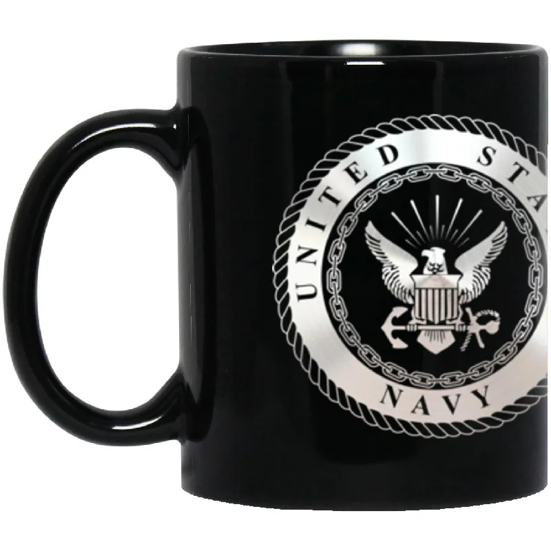 large ceramic coffee mugs for hot drinks-US Navy Damage Controlman Navy DC Metallic Silver Effect 11oz - 15oz Black Mug