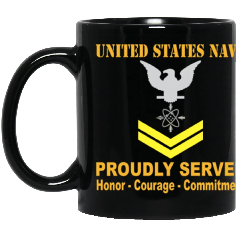 unique travel mugs with custom logos-US Navy Data systems technician Navy DS E-5 Gold Stripe 11 oz. Black Mug