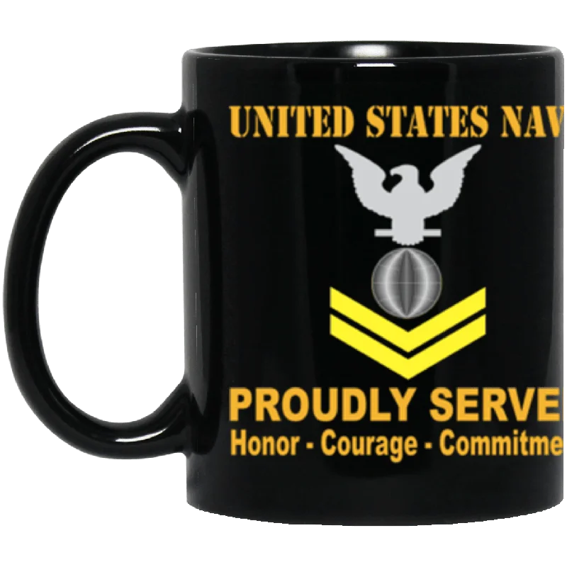 custom coffee mugs for family events-US Navy Electrician's mate Navy EM E-5 Gold Stripe 11 oz. Black Mug