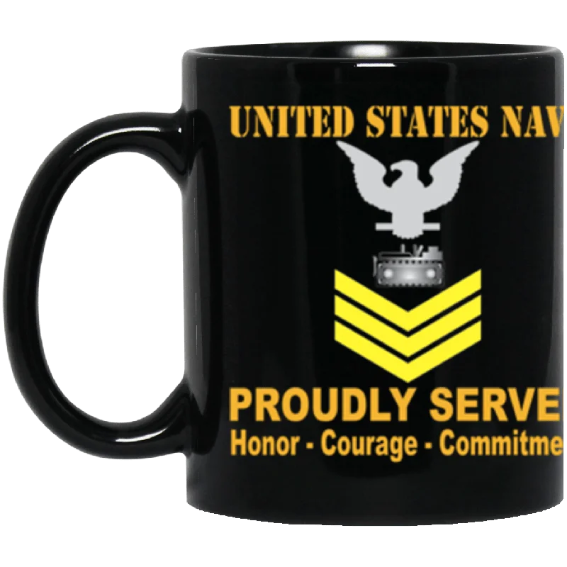 best travel mugs for keeping drinks cold-US Navy Equipment Operator Navy EO E-6 Gold Stripe 11 oz. Black Mug