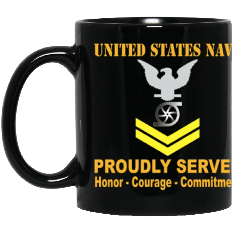 cute ceramic coffee cups for gifts-US Navy Gas Turbine Systems Technician Navy GS E-5 Gold Stripe 11 oz. Black Mug