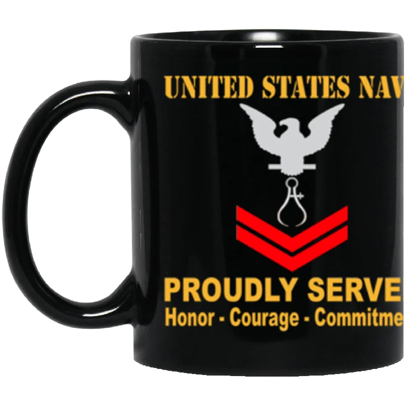 funny travel mugs for commuting to work-US Navy Instrumentman Navy IM E-5 Red Stripe 11 oz. Black Mug