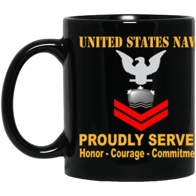 stylish travel mugs for tea lovers-US Navy Mineman Navy MN E-5 Red Stripe 11 oz. Black Mug