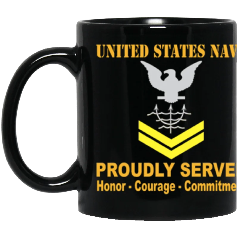 insulated mugs for warm drinks during travel-US Navy Ocean Systems Technician Navy OT E-5 Gold Stripe 11 oz. Black Mug