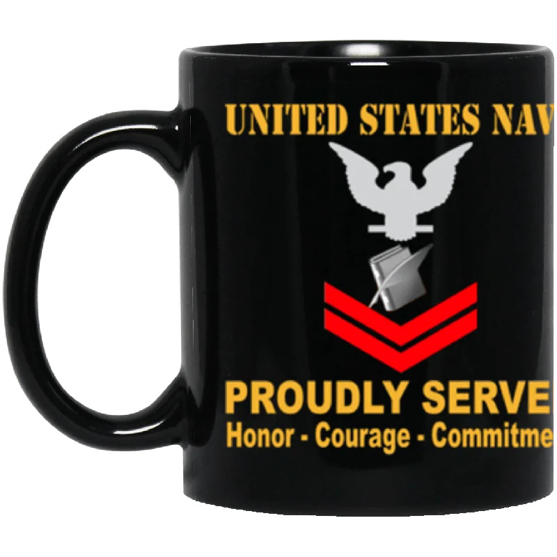 insulated coffee cups with logos for branding-US Navy Personnel Specialist Navy PS E-5 Red Stripe 11 oz. Black Mug