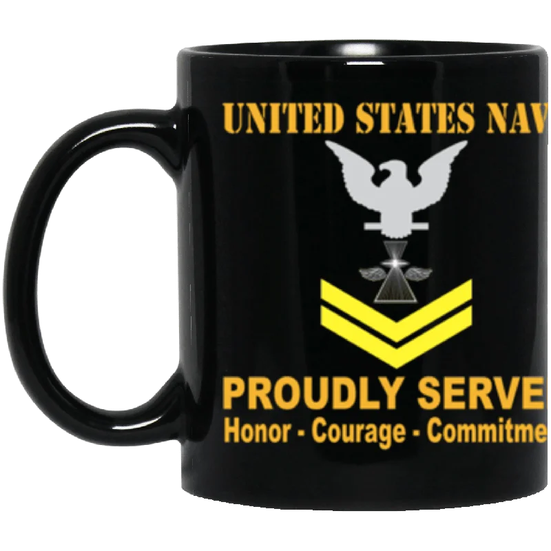 personalized mugs with funny photos-US Navy Photographer's Mate Navy PH E-5 Gold Stripe 11 oz. Black Mug