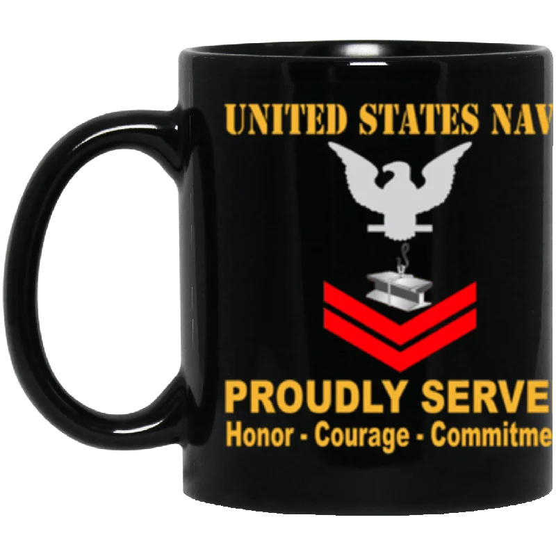 reusable coffee mugs for daily use-US Navy Steelworker Navy SW E-5 Red Stripe 11 oz. Black Mug