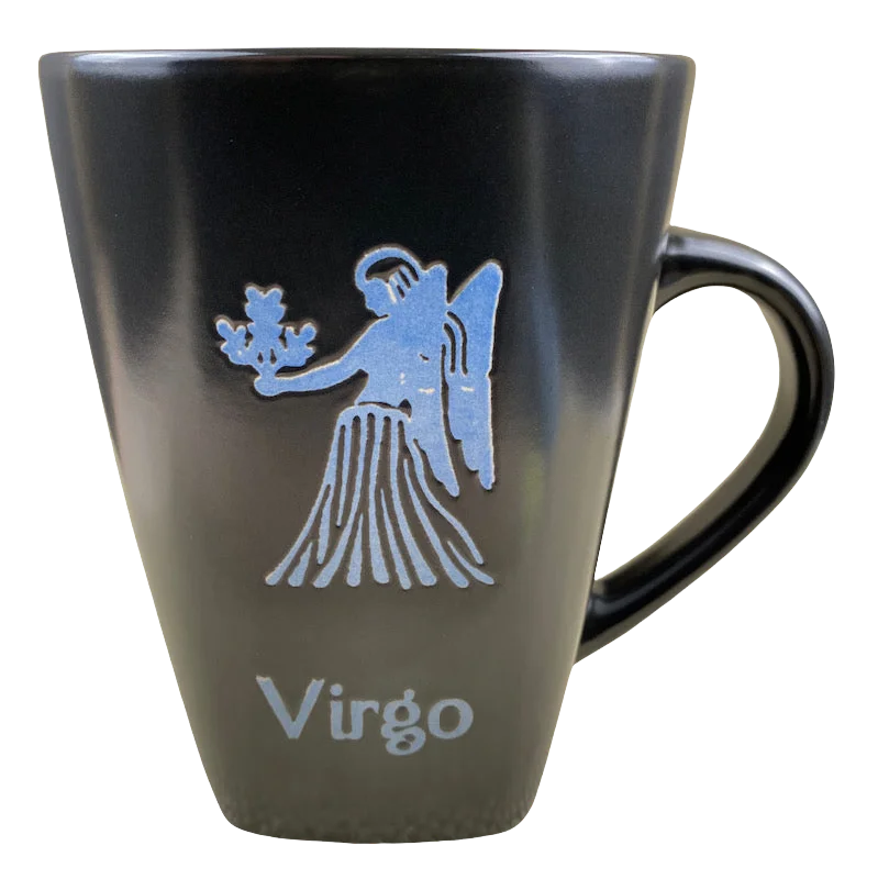 large ceramic coffee cups for tea lovers-Virgo Tall Zodiac Etched Square Bottom Blue Interior Mug Roscher