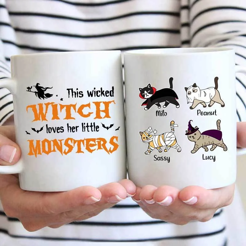 stylish coffee mugs for coffee breaks-Halloween Cat Wicked Witch Loves Her Monster Personalized Cat Coffee Mug