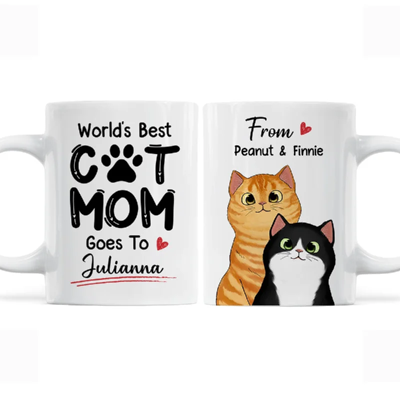 funny coffee mugs for holiday gifts-World‘s Best Mom Goes To From Peeking Cats Personalized Mug