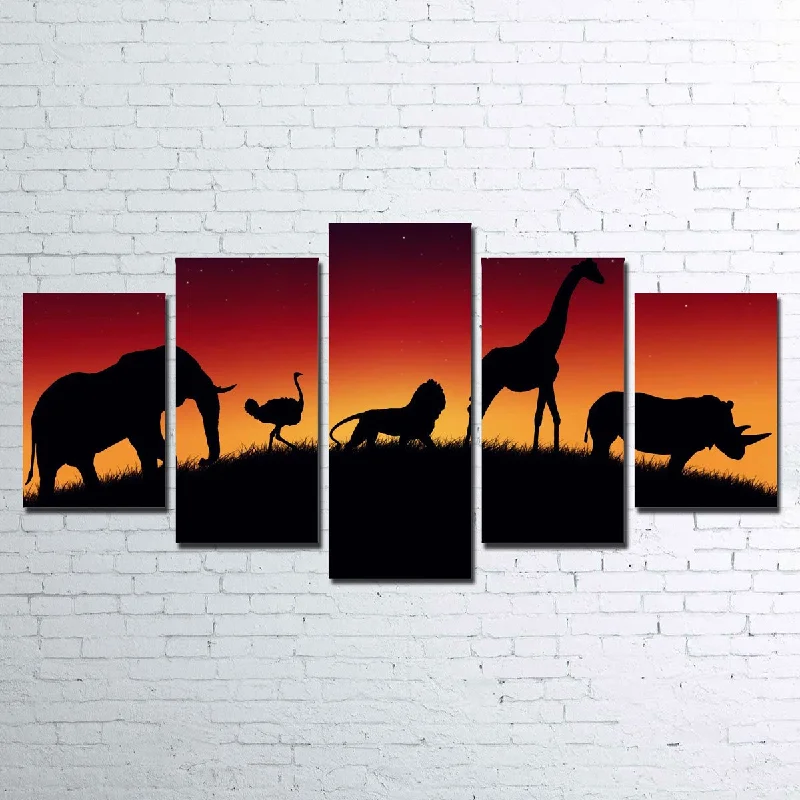 playful geometric wall art for bedroom-Animals of Africa Canvas Set