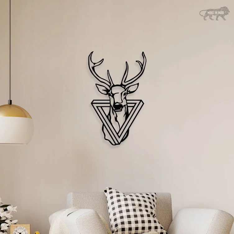 modern abstract nature art prints for bedroom-Beautiful Deer Face Metal Wall Art