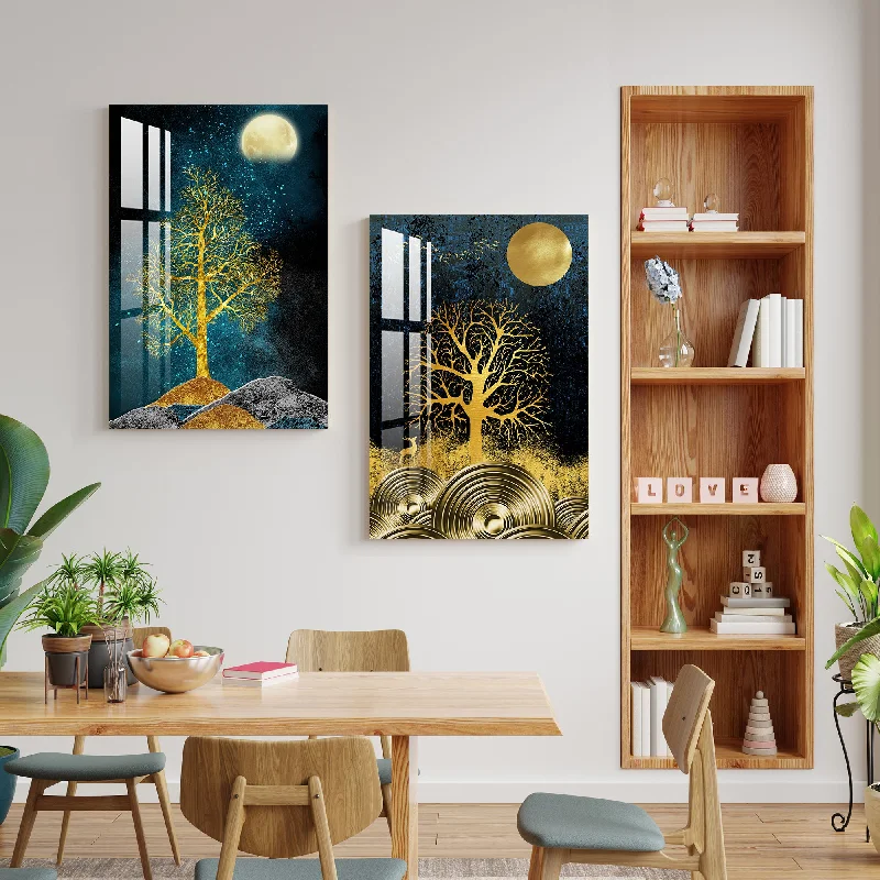 geometric nature wall prints for bedroom-Beauty of Moon Acrylic wall Art (Set Of 2)