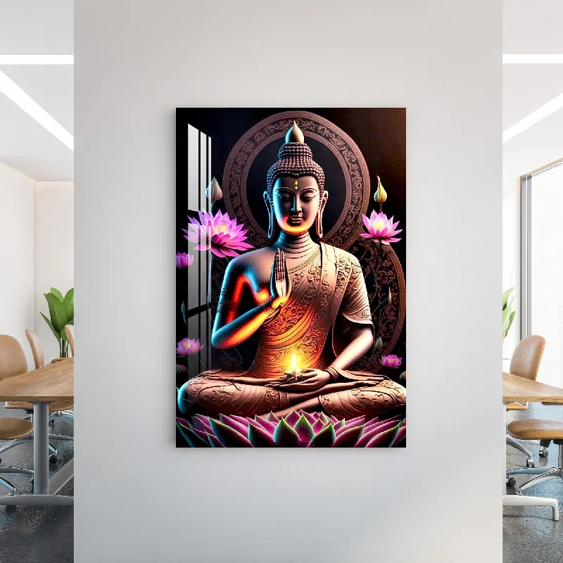 creative botanical art prints for wall-Buddha With Flowers Acrylic Wall Art - 29.5X20 inches / 5MM