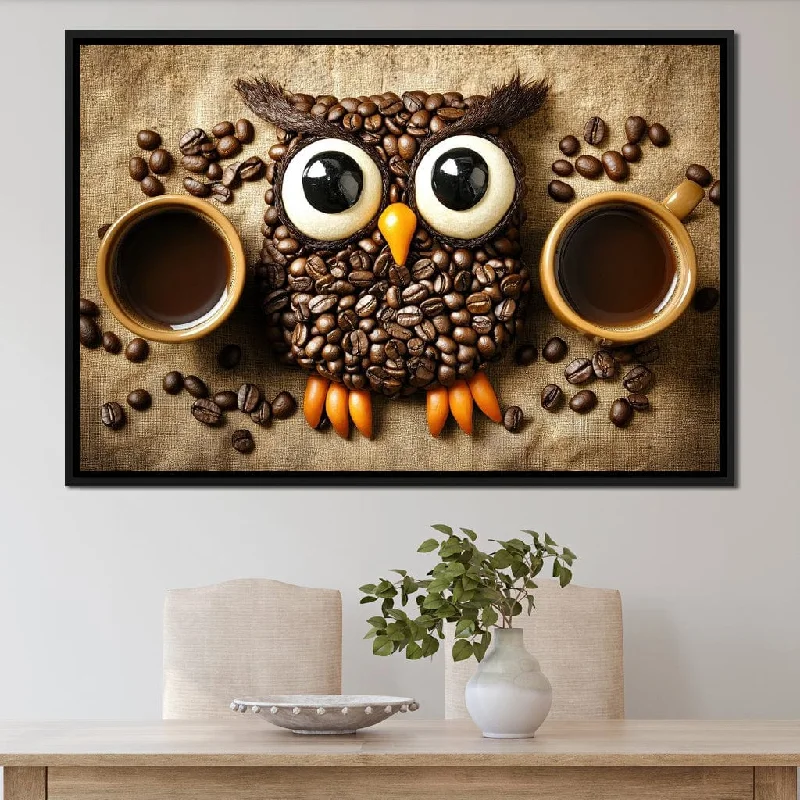 colorful animal prints for wall art-Coffee Owl Awakening Dawn