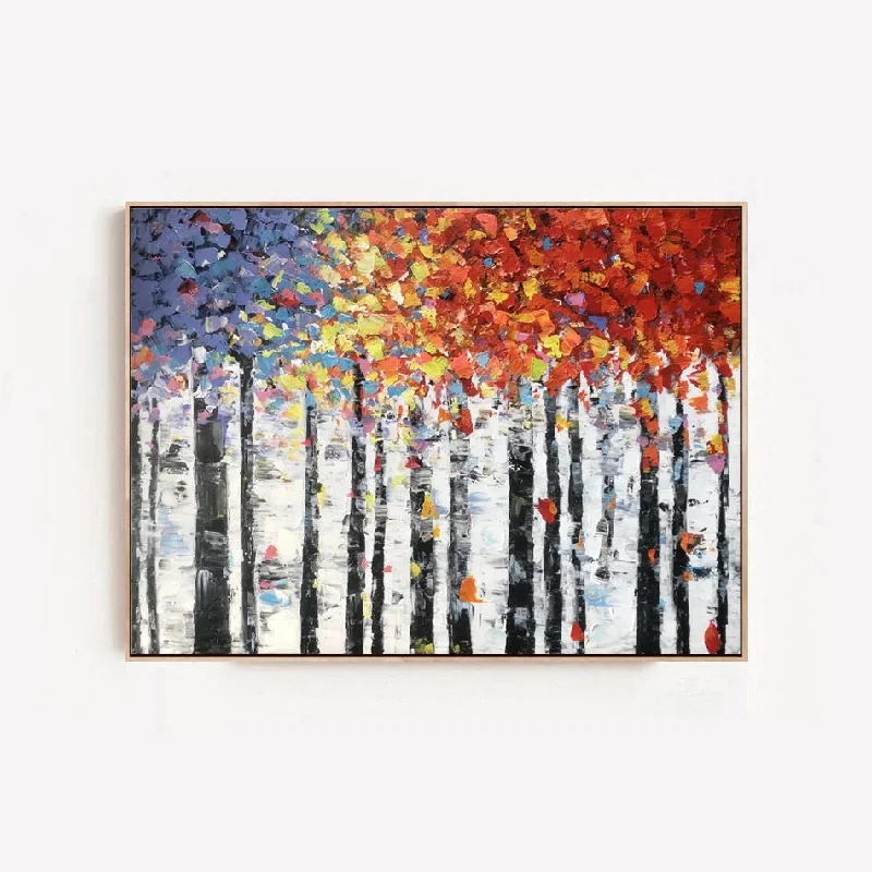 colorful geometric canvas prints for living room-Vibrant Arbor Symphony - Colorful Abstract Tree Painting