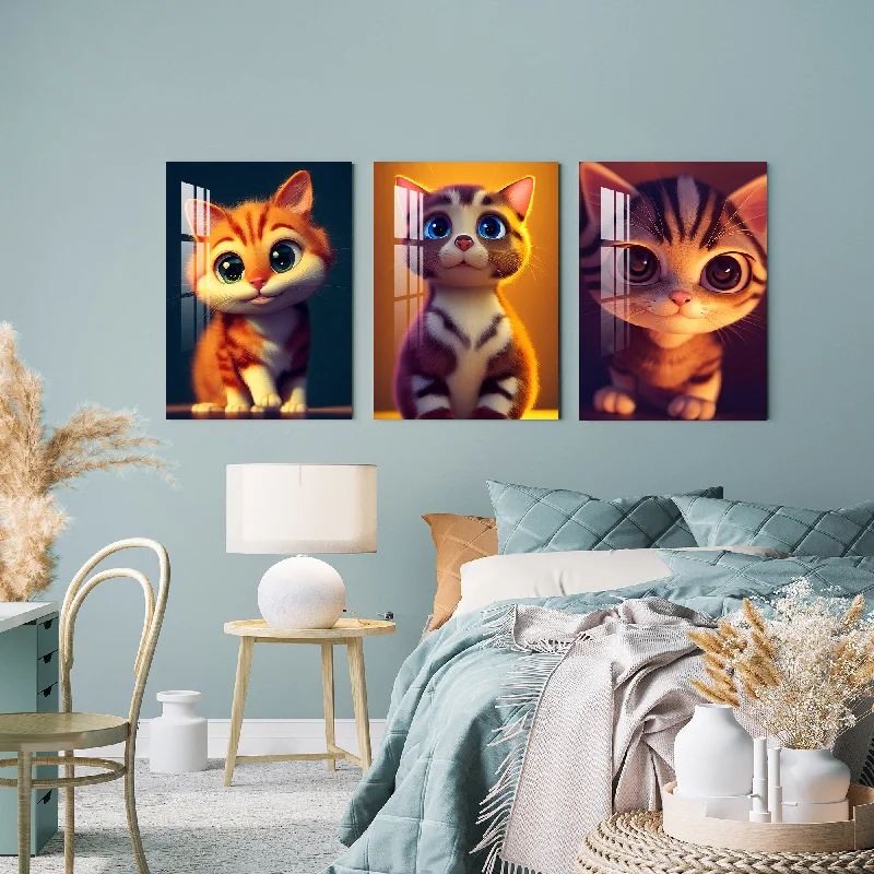 tropical water landscape wall art-Cute Kitten Acrylic Wall Art (Set of 3)