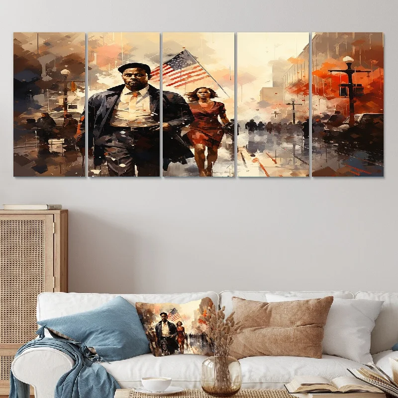 contemporary geometric art for office-Designart "African American Civil Rights March I" African American Art Set Of 5 Oversized Canvas Art For Bedroom Decor