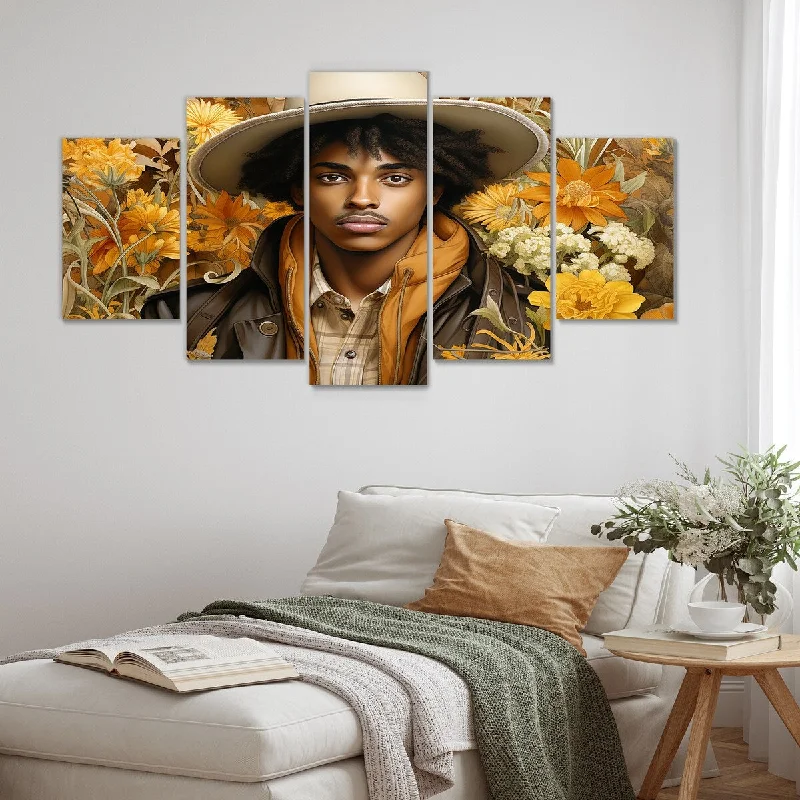 large abstract coastal canvas prints-Designart "African American Man Harlem Renaissance"African American Art Set Of 5 Oversized Canvas Art For Bedroom Decor