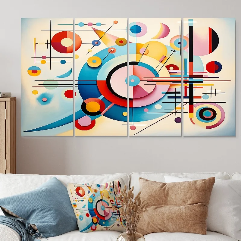 abstract geometric prints for bedroom walls-Designart "Blue And Pink Abstract Geometric Vision I" Abstract Geometric Canvas Set Of 4 Oversized Modern Wall Art Decor