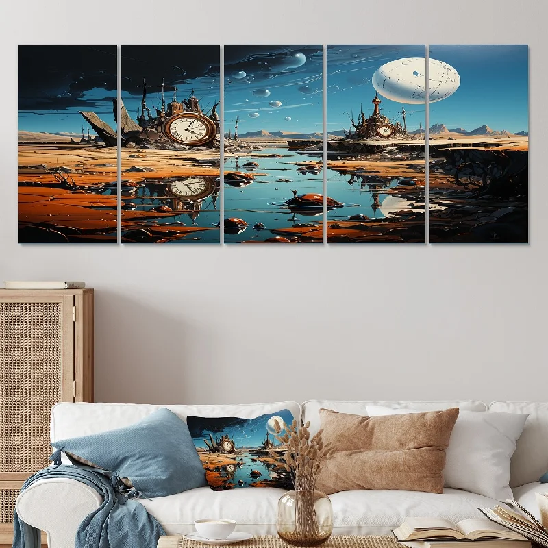 botanical canvas prints for home decor-Designart "The Persistence Of Dali Surreal II" Surrealism Landscape Set Of 5 Oversized Wall Art Decor For Hallway