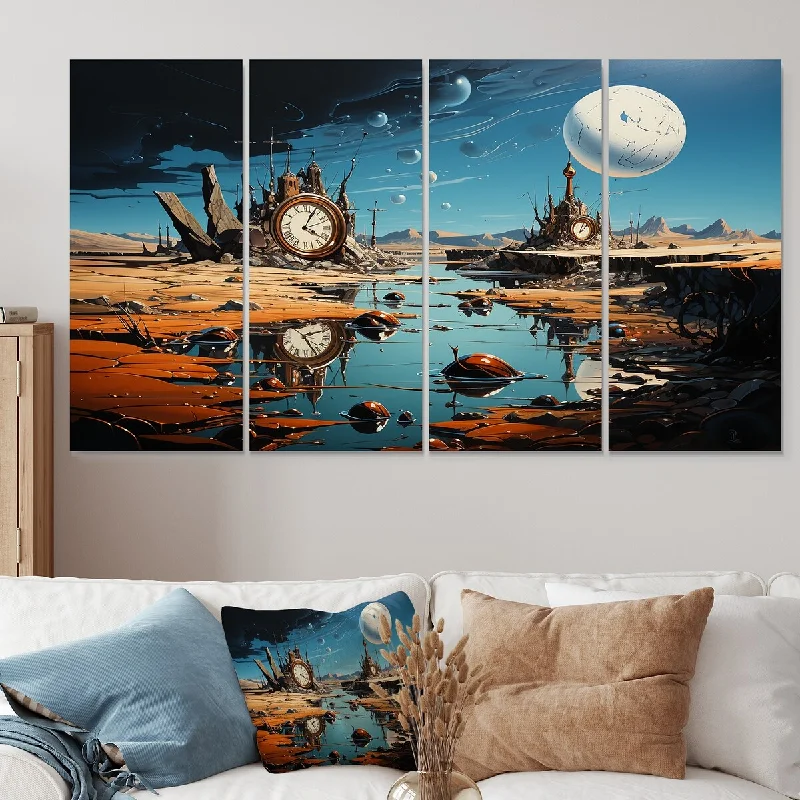 large tropical photography canvas prints-Designart "The Persistence Of Dali Surreal V" Surrealism Landscape Canvas Set Of 4 Oversized Traditional Wall Art Decor