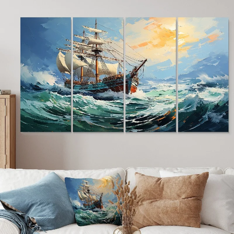 oversized photography prints for wall-Designart "The Pirate Boat Odyssey S Voyage III" Classics Canvas Set Of 4 - Oversized Glam Art For Bedroom Decor