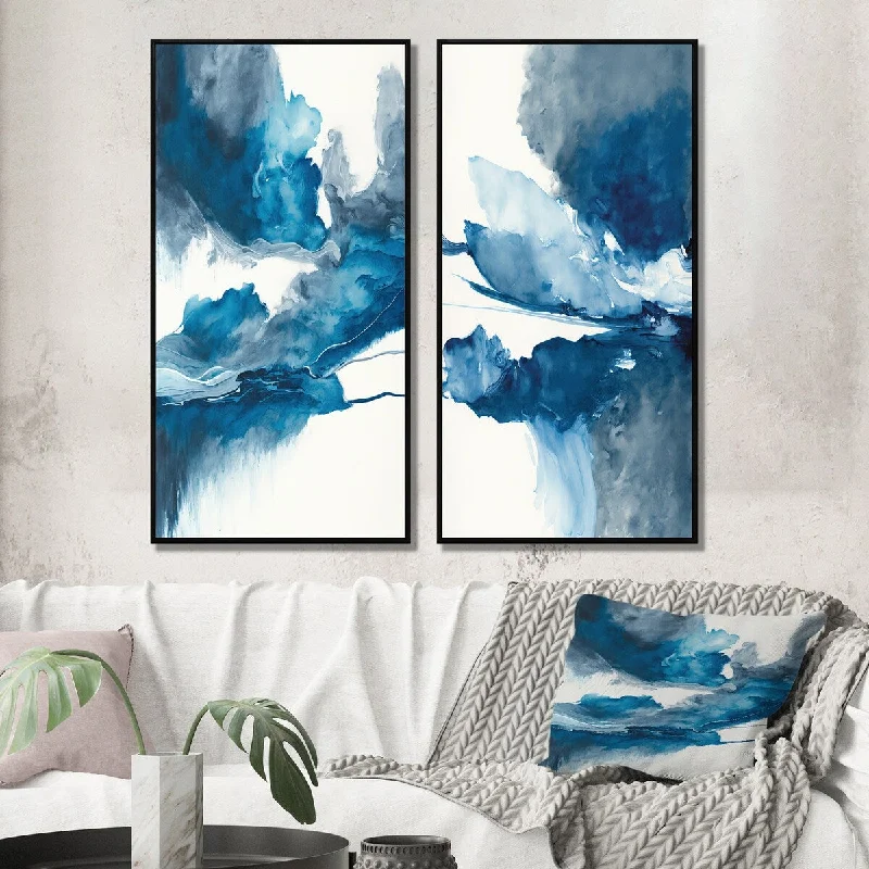 vibrant geometric art for home decor-Designart "Through The Sapphire Blue Clouds V" Abstract Liquid Ink Wall Art Décor Modern Gallery Wall Set For Home Decor