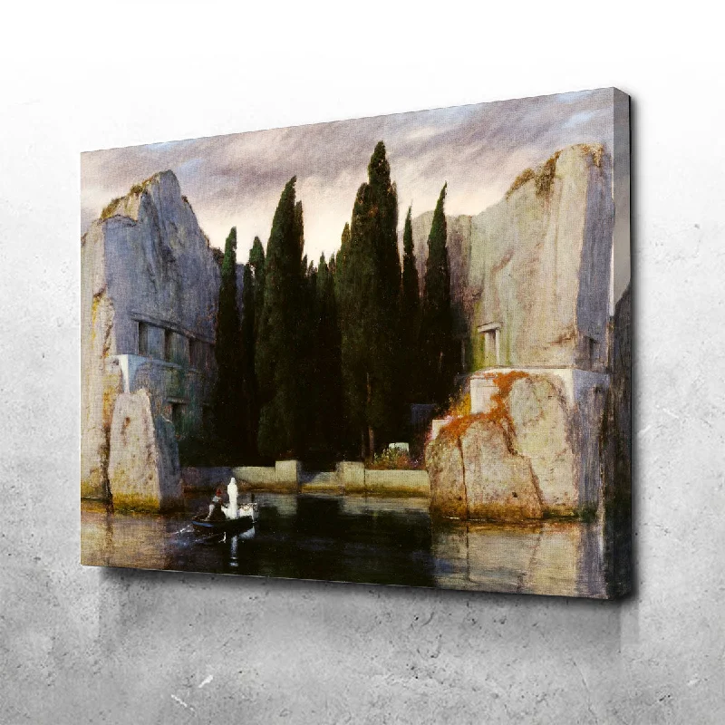 geometric landscape prints for bedroom-Die Toteninsel Canvas Set