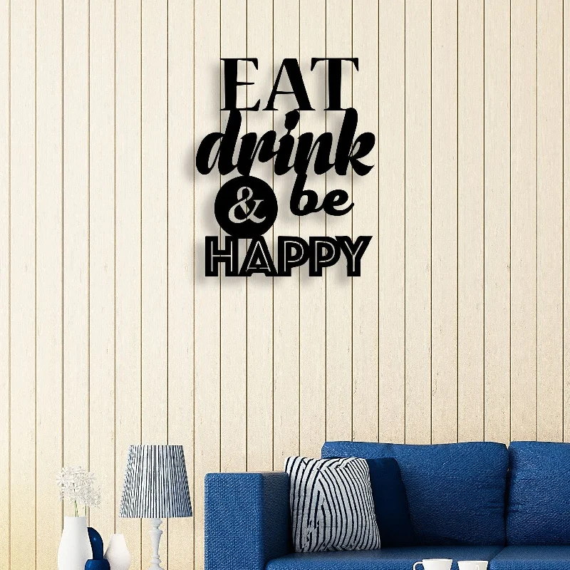 oversized botanical photography prints-Eat Drink & Be Happy Metal Wall Art