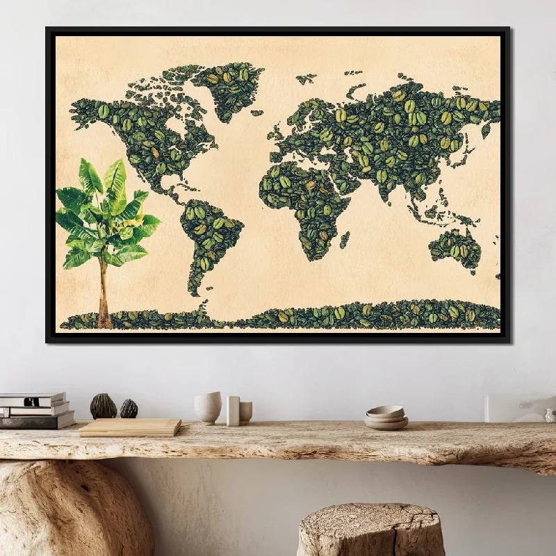 vibrant floral prints for wall-Global Coffee Journey Map