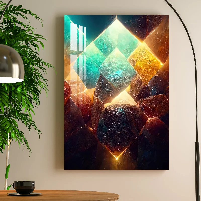 large tropical art prints for home-Glowing Crystals Acrylic Wall Art