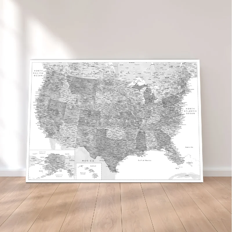 vibrant pop art canvas prints-Grayscale US Map