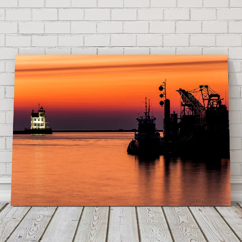 tropical floral prints for living room-Lorain Harbor Lighthouse Sunset