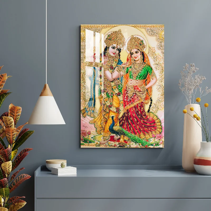 vibrant coastal art prints for bedroom-Lord Krishna - Radha Acrylic Wall Art