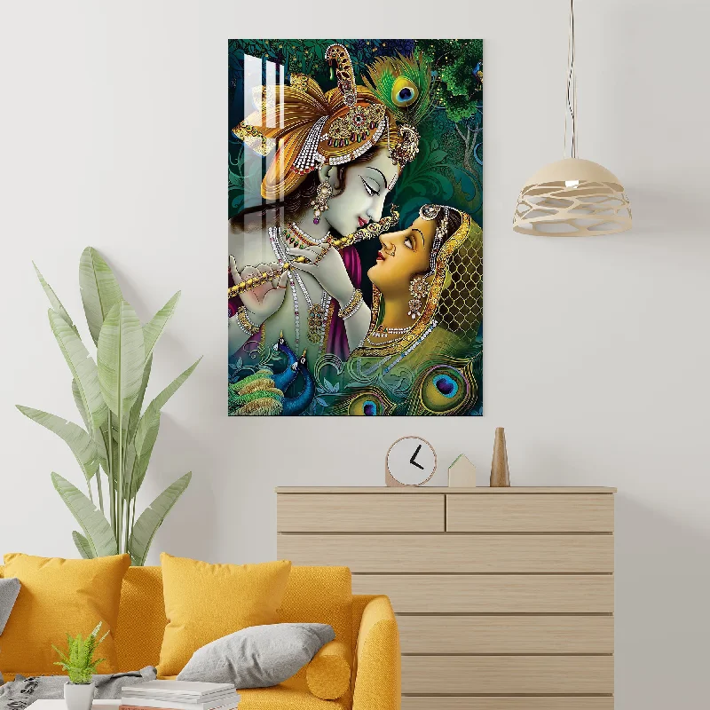 contemporary cityscape art prints for home-Lord Krishna with Flute Acrylic Wall Art - 23.5X16 inches / 5MM