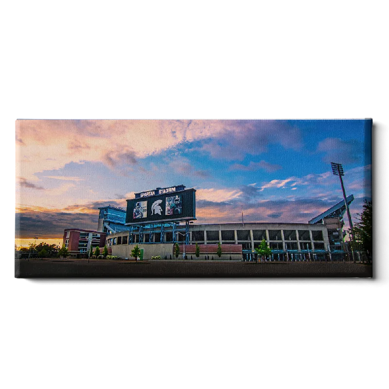 playful nature inspired wall art-Michigan State Spartans - Sunset Spartan Stadium Panoramic