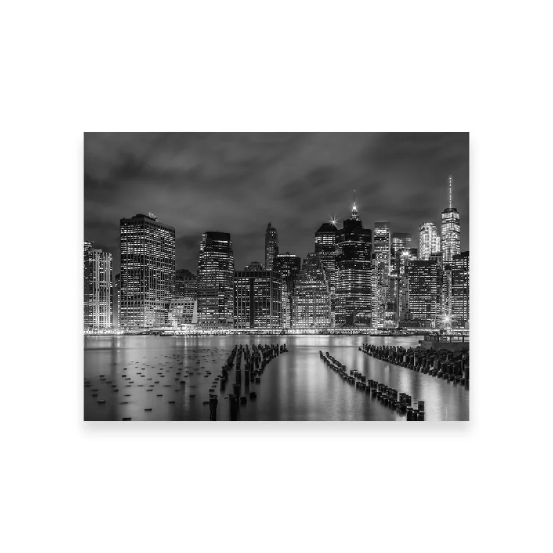 oversized nature canvas art for office-New York City Monochrome Night Impressions