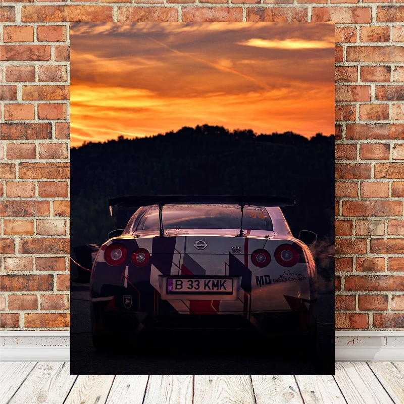 geometric tropical wall art prints-Nissan GTR Racing Sunset