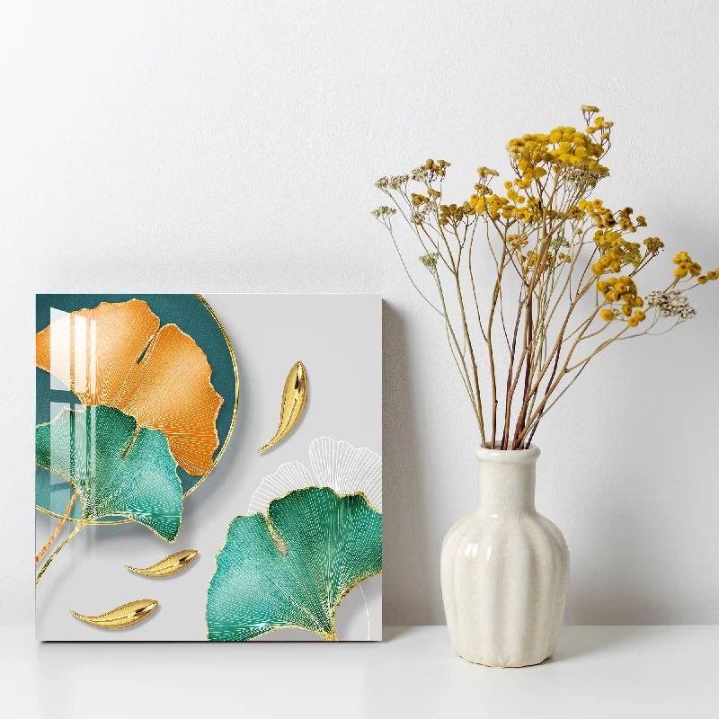 contemporary nature photography canvas art-Orange & Green Leaf Acrylic Wall Art