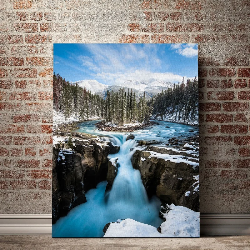 artistic coastal wall decor for bedroom-Snowy Sunwapta Falls