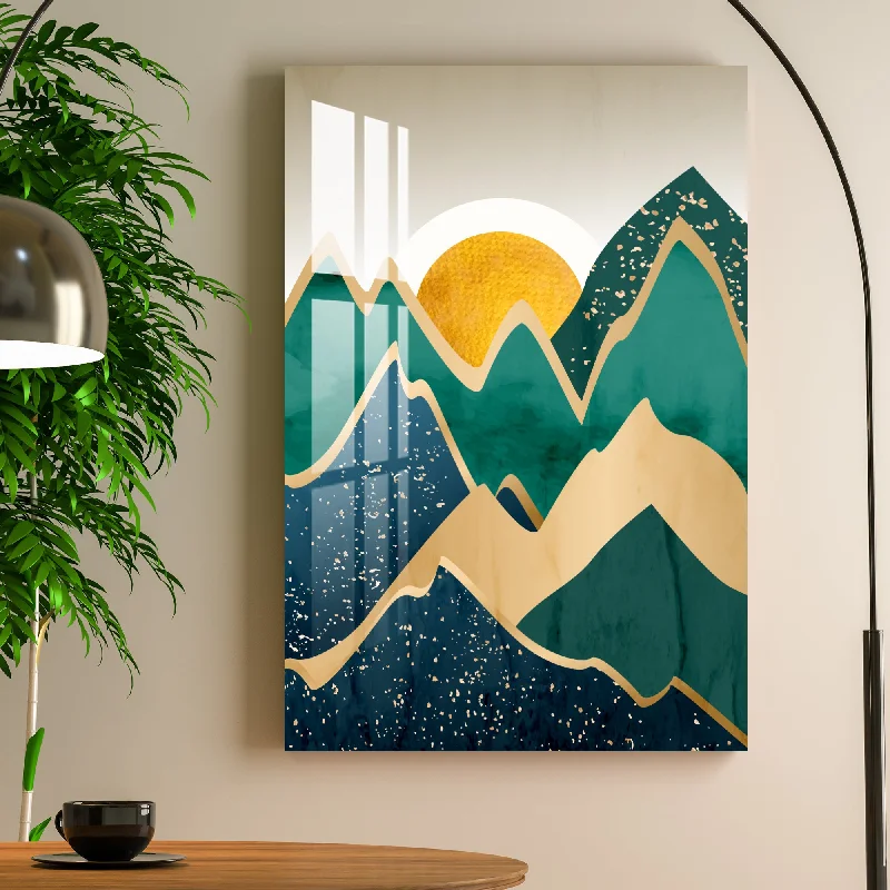 modern nature wall prints for home-Sunrise & Mountains Acrylic Wall Art