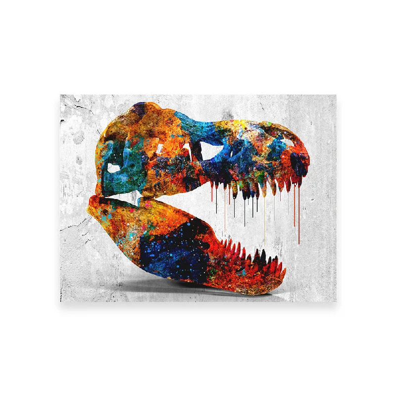 large geometric nature canvas art-T-Rex Skull