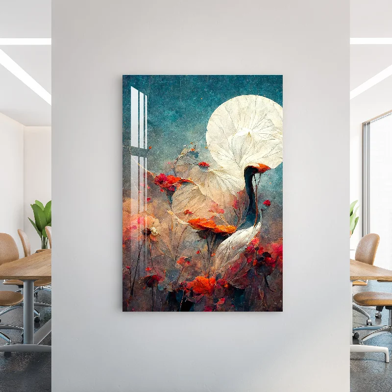 geometric landscape canvas art-The Red Crane Acrylic Wall Art