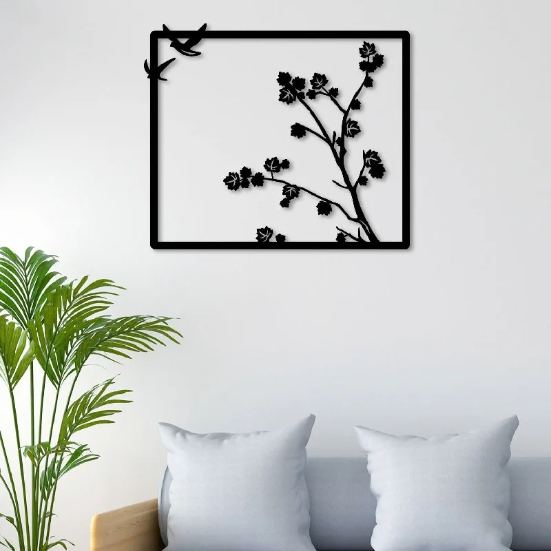 contemporary nature canvas prints for bedroom-Tree With Bird Metal Wall Art