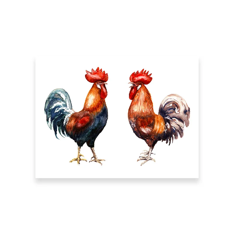 vintage floral canvas art prints-Two Red Roosters